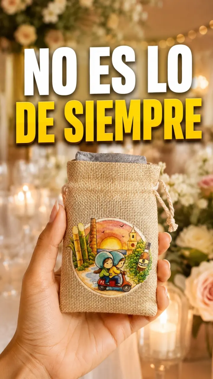 Bolsitas de yute personalizadas con calcetines divertidos como detalle de boda