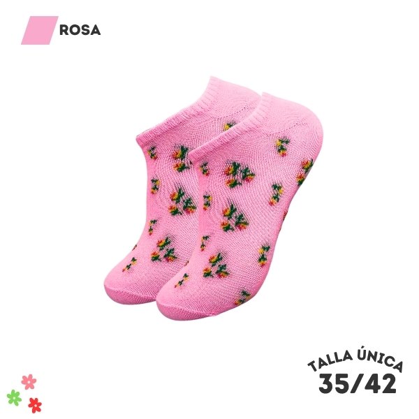 Calcetines Tobilleros Flores Rosa