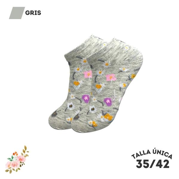 Calcetines Tobilleros Flores Gris - WALKCOLOR