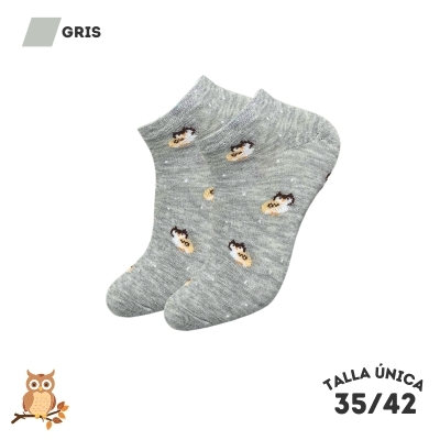 Calcetines Tobilleros Búhos Gris