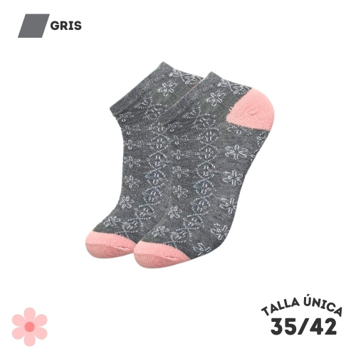 Calcetines Tobilleros Flores Gris