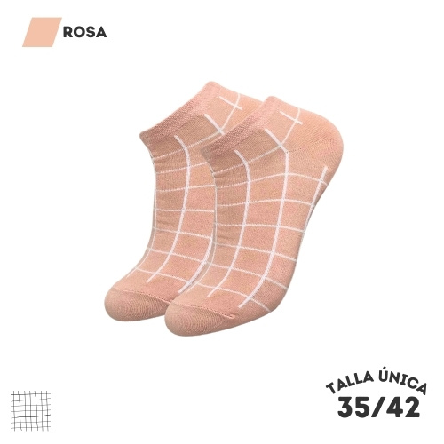 Calcetines Tobilleros Rayas Cuadradas Rosa