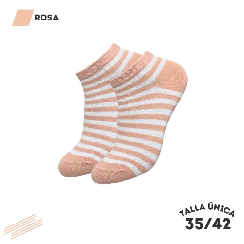 Calcetines Tobilleros Rayas Rosa